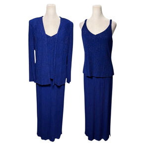 Alex Evenings Cobalt Blue Vneck 2 Piece Sparkle Gown Dress Jacket Set Size 8